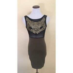 Solemio Fox Sheer Sexy Clubwear Dress Black Small NWT